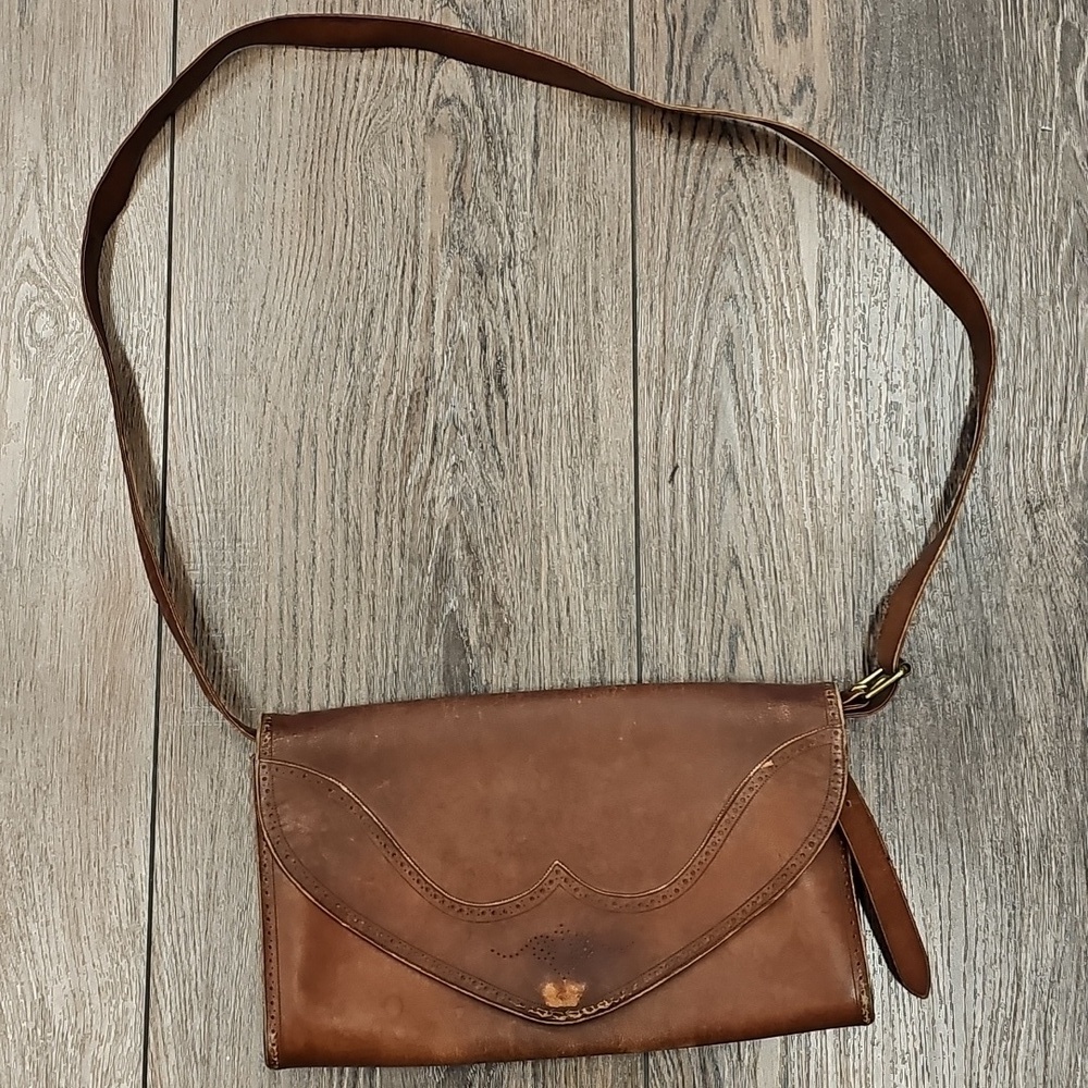 Brown, Leather, Vintage, 70s, 80s Crossbody, Bag, Purse, Office, Travel, Chic